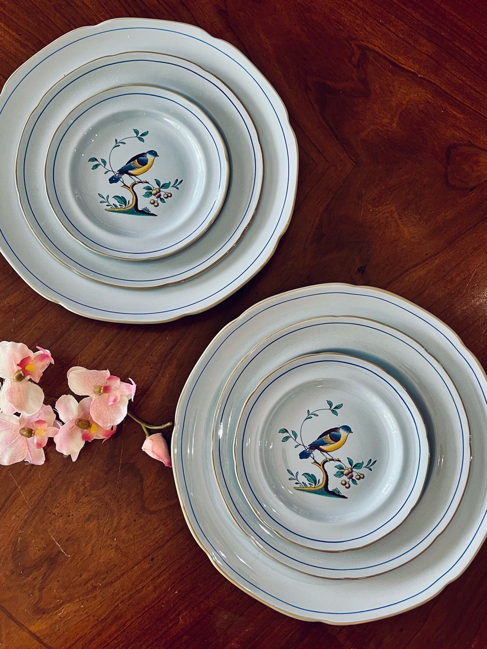 2 Vintage Copeland Spode Queen’s Bird Place Settings Y4973 Blue-Gray 6 Pcs Total